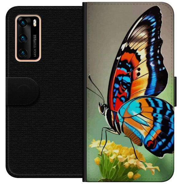 Huawei P40 Plånboksfodral Fjäril Natur Sommar Motiv Vingar Färgstark Design Populär Dekor Grafiskt Exotiskt Tema