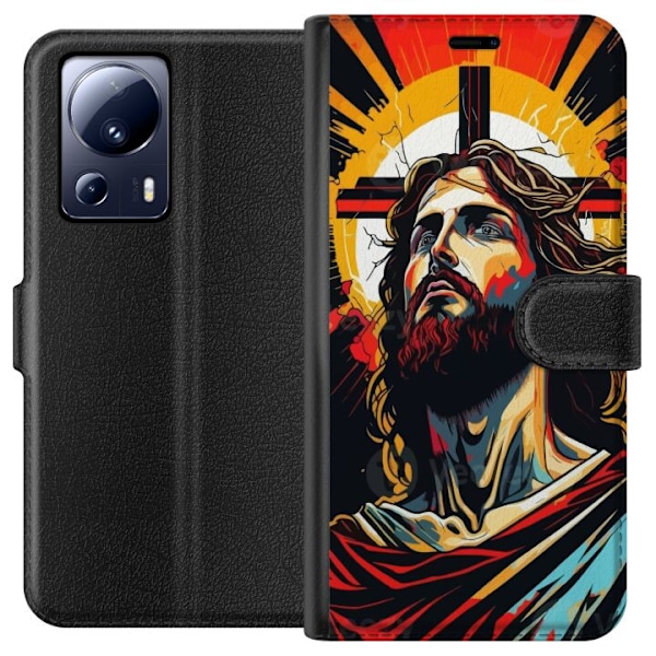 Xiaomi 13 Lite Lompakkokotelo Jeesus ja Kortti - uskonnollinen