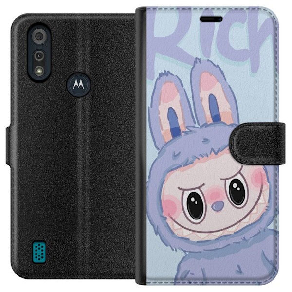 Motorola Moto E6i Tegnebogsetui Blå Kanin Labubu