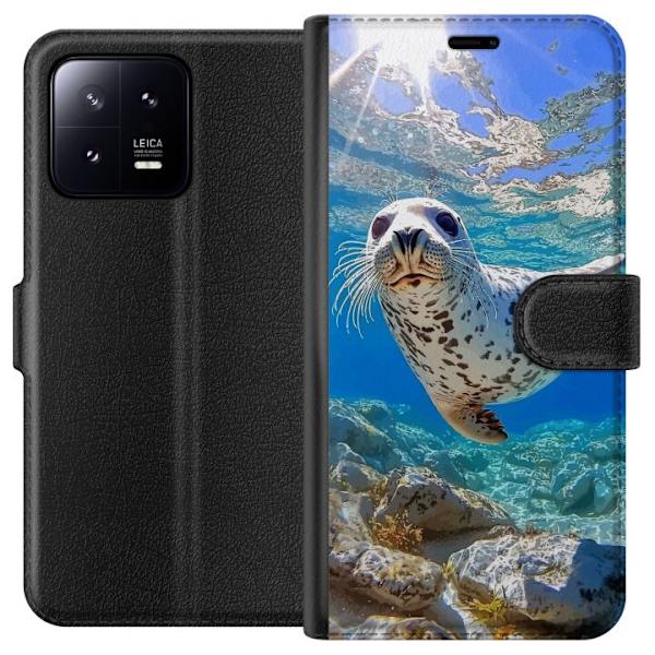 Xiaomi 13 Plånboksfodral Säl Hav Simmande Djurmotiv Natur Vattenmotiv Blå Design Marint Tema Populärt Motiv Djurliv