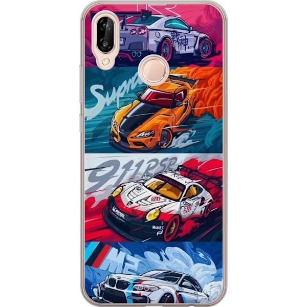 Huawei P20 lite Läpinäkyvä kuori Nopeat Autot - Piirretty K