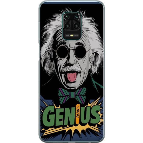 Kompatibelt Mobildeksel til Xiaomi Redmi Note 9 Pro Tegnet vitenskapsmann med hvitt hår, solbriller, sløyfe og teksten Genius svart