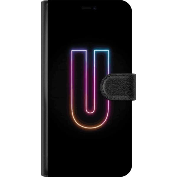 Kompatibel Tegnebogsetui til Apple iPhone 12 mini Minimalistisk neonbogstav U med farverig lyseffekt mod sort baggrund
