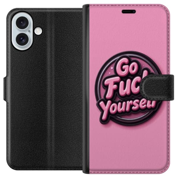 Kompatibel Tegnebogsetui til Apple iPhone 16 Plus Rosa 3D textposter