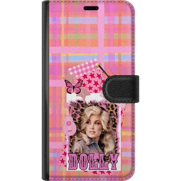 Kompatibelt Plånboksfodral till Samsung Galaxy A6 (2018) Dolly Parton rosa countrycollage med gitarr rosa