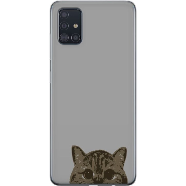Samsung Galaxy A51 Genomskinligt Skal Grå Kattblick – stilren kattdesign med grå bakgrund