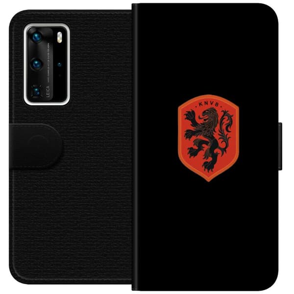 Kompatibel Tegnebogsetui til Huawei P40 Pro Orange skjold med sort heraldisk løve mod sort baggrund sort
