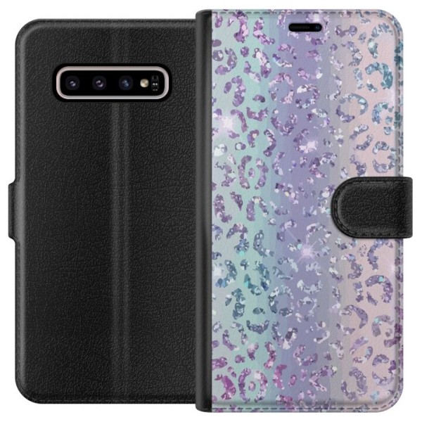 Samsung Galaxy S10+ Tegnebogsetui Glitter Leopard