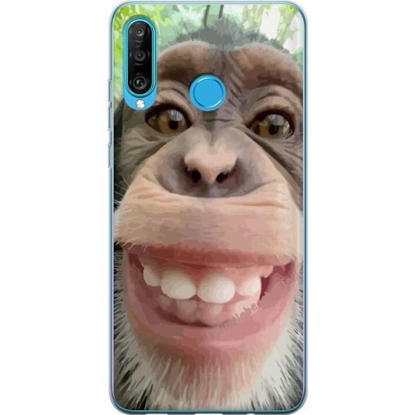 Huawei P30 lite Genomskinligt Skal Chimp Selfie Rolig Grafisk Design Apa Djurmotiv Trend Roligt Motiv Populärt Urban Art Stil