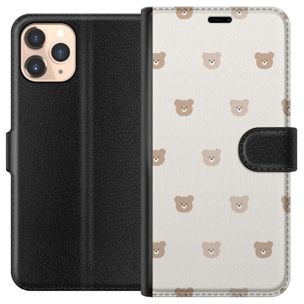 Apple iPhone 11 Pro Plånboksfodral Teddy Background – gulliga nallar mot mjuk bakgrund
