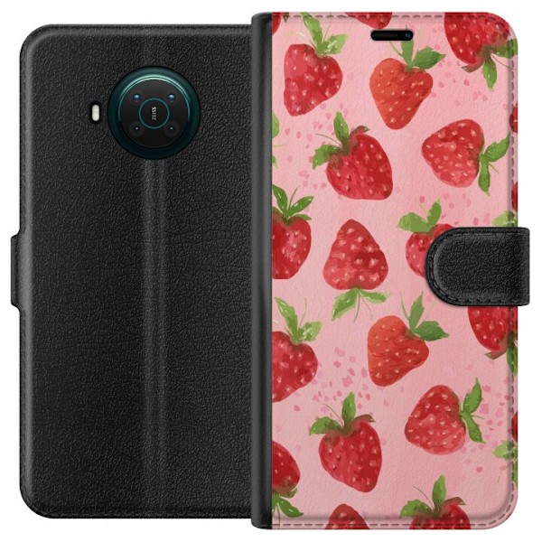 Nokia X10 Lompakkokotelo Mansikkahaaveet - Retrot tyyli mansikkakuviointi