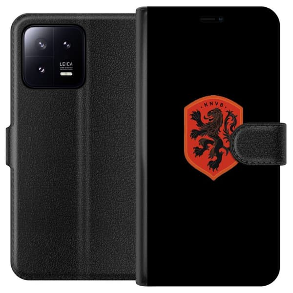 Kompatibel Tegnebogsetui til Xiaomi 13 Orange skjold med sort heraldisk løve mod sort baggrund sort