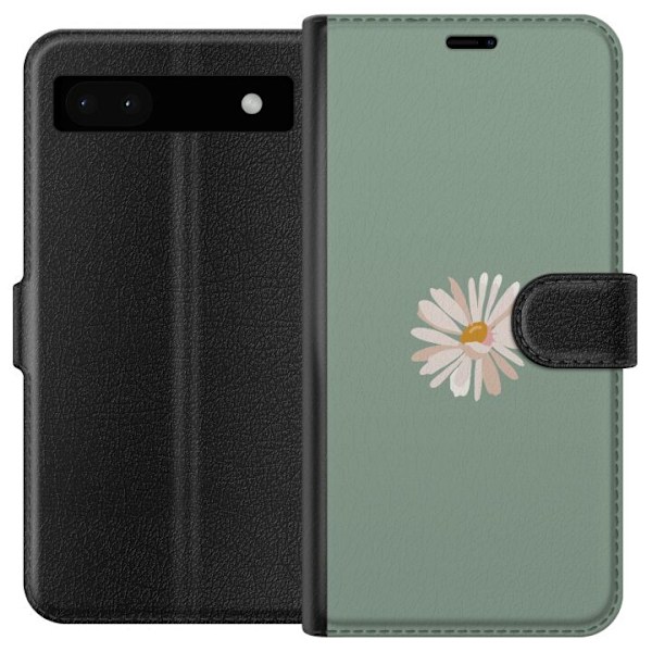Google Pixel 6a Lompakkokotelo Vihreä Minimalikukka - tyylikäs kukka vihreällä taustalla