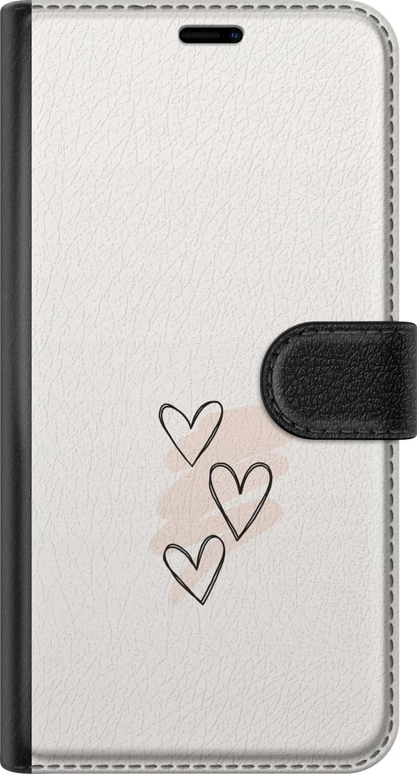 Kompatibel Tegnebogsetui til Samsung Galaxy A41 Tre håndtegnede sorte konturhjerter over lyserøde penselstrøg på lys baggrund pink