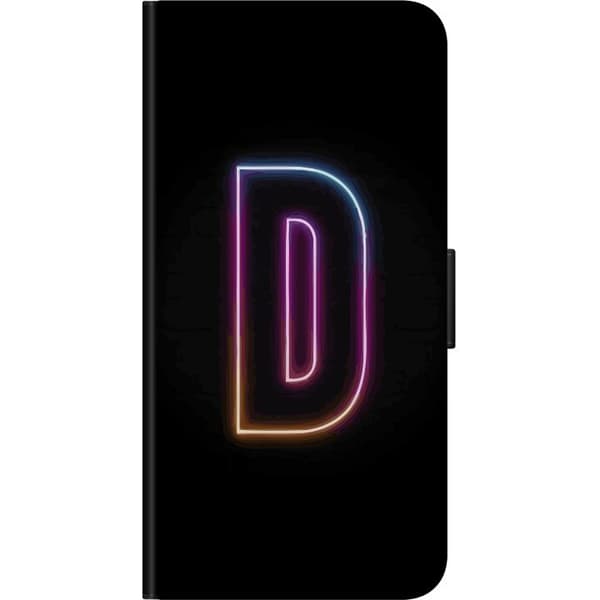 Kompatibel Tegnebogsetui til OnePlus 9 Pro Minimalistisk neonbogstav D i farveskiftende lys mod sort baggrund i moderne digitalt design