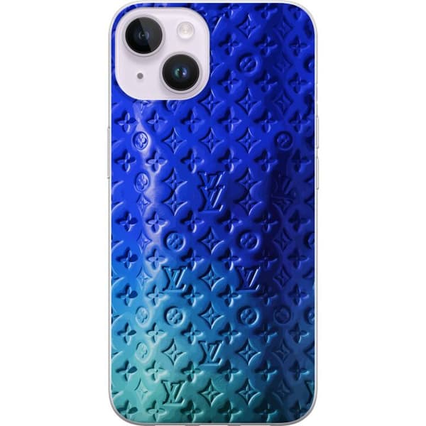 Kompatibelt Mobildeksel til Apple iPhone 15 Blått luksuriøst monogrammønster med elegant preget tekstur blå