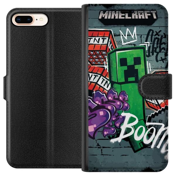 Kompatibelt Plånboksfodral till Apple iPhone 8 Plus Grön blockfigur med dynamit, graffitidetaljer och mörk urban bakgrund grön