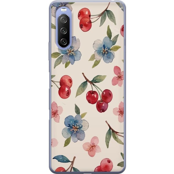 Sony Xperia 10 III Läpinäkyvä kuori Marjat & Kukat - kuvio, jossa on sinisiä kukkia ja metsänmarjoja
