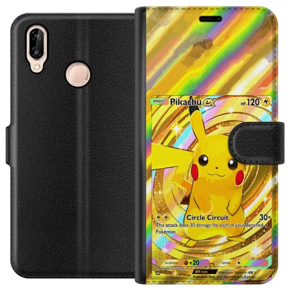Kompatibelt Lommeboketui til Huawei P20 lite Gullig Pikachu EX samlebilde med regnbueeffekter gull