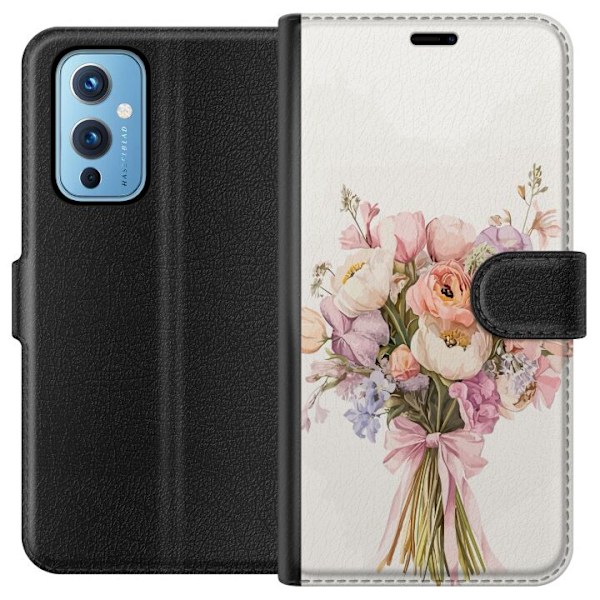 OnePlus 9 Plånboksfodral Mobilskal med färgglad blombukett i romantisk stil