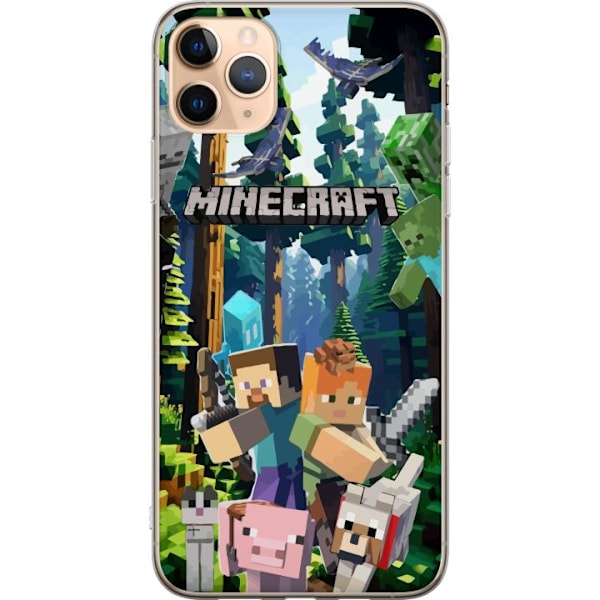Apple iPhone 11 Pro Max Läpinäkyvä kuori Minecraft-matkapuhelinkotelo metsällä ja pikselityylisillä hahmoilla