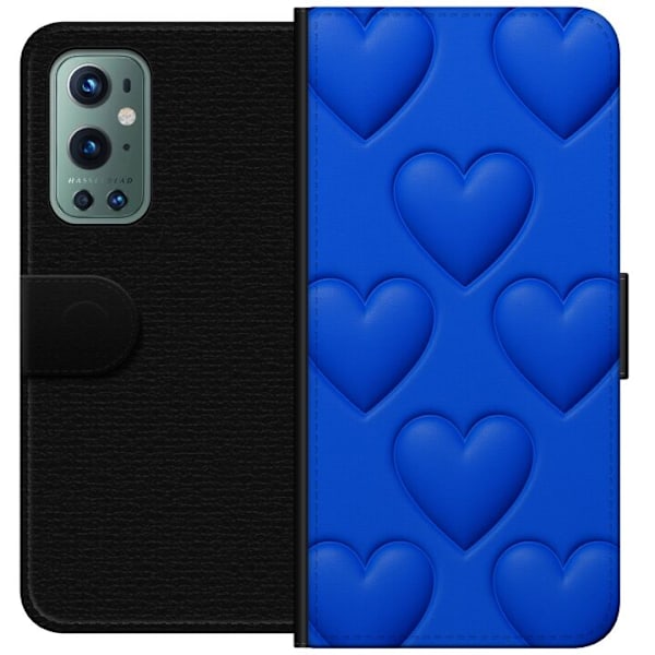 OnePlus 9 Pro Tegnebogsetui Blå Hjerter