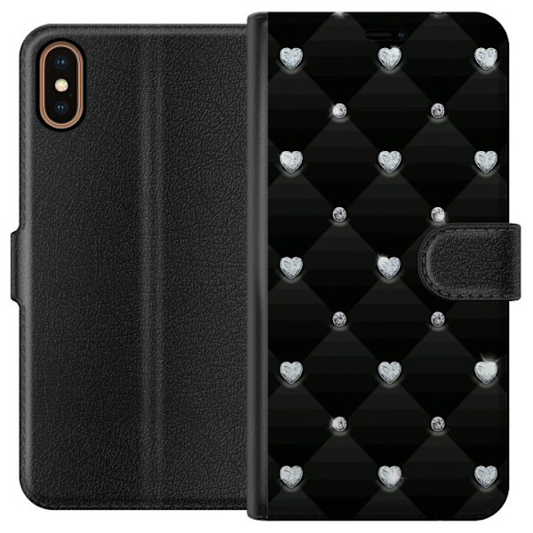 Apple iPhone XS Lompakkokotelo Bling Sydän