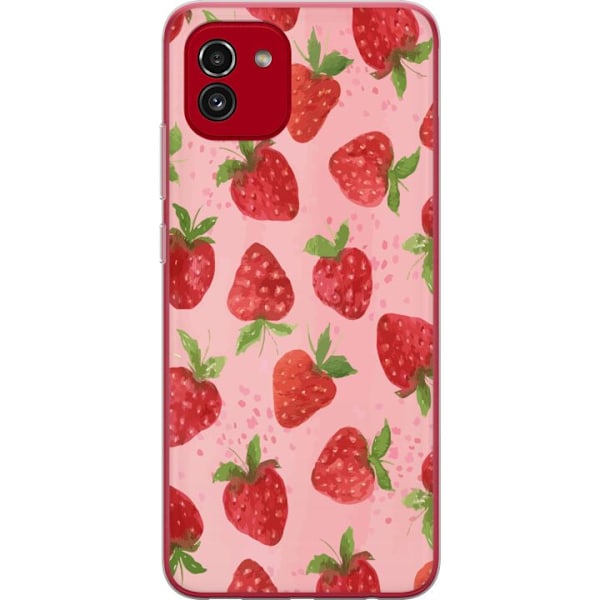Samsung Galaxy A03 Genomskinligt Skal Strawberry Dreams – jordgubbsmönster i retrostil