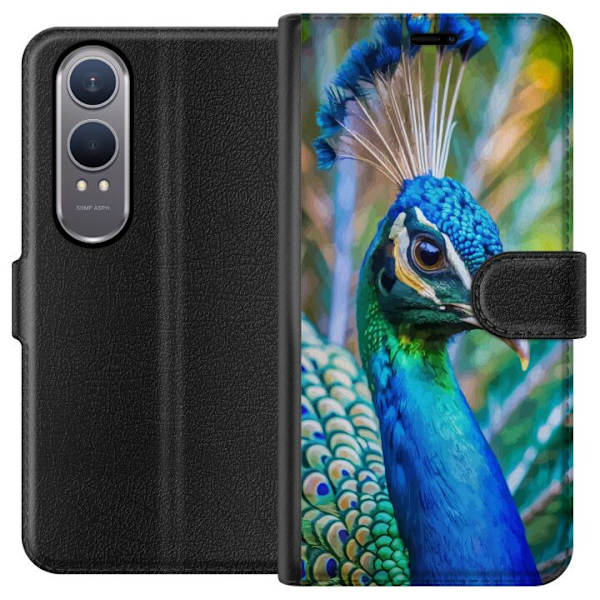 OnePlus Nord CE4 Lite Plånboksfodral Påfågel Fjädrar Färgstark Design Fågelmotiv Exotiskt Grafiskt Motiv Natur Lyxig Dekoration