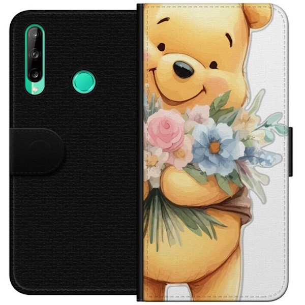 Huawei P40 lite E Tegnebogsetui Nalle Puh med blomster - klassisk børnefavorit i en blomstrende forårs miljø