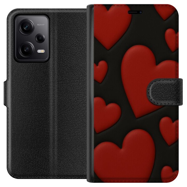 Xiaomi Redmi Note 12 Pro Lompakkokotelo Punaiset Samettisydäm