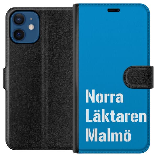 Kompatibel Tegnebogsetui til Apple iPhone 12 mini Minimalistisk blå tekstdesign med Malmö-tema og moderne typografisk stil blå