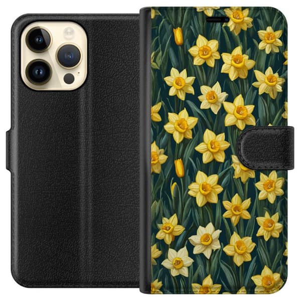 Kompatibelt Plånboksfodral till Apple iPhone 15 Pro Max Gula påskliljor gul