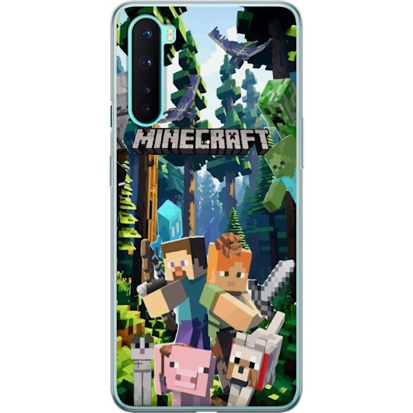 OnePlus Nord Läpinäkyvä kuori Minecraft-matkapuhelinkotelo metsällä ja pikselityylisillä hahmoilla
