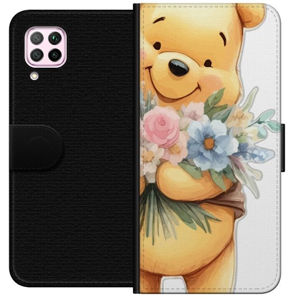 Huawei P40 lite Plånboksfodral Nalle Puh med blommor – klassisk barnfavorit i blommande vårmiljö