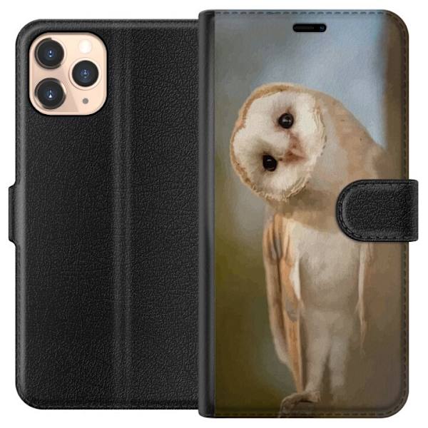 Apple iPhone 11 Pro Plånboksfodral Uggla Nyfiken Blick Fågelmotiv Skog Natur Grafiskt Design Populärt Motiv Djur Tema Dekoration