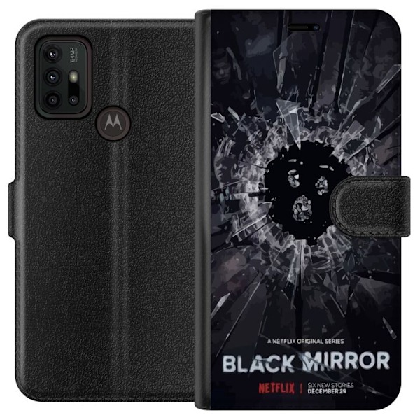 Motorola Moto G30 Lompakkokotelo Black Mirror Sci-Fi Netflix -sarja Dystopia Teknologia Cyberpunk Synkkä TV Videopeli Teema