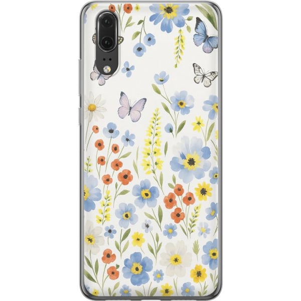 Huawei P20 Läpinäkyvä kuori Kesäkukat