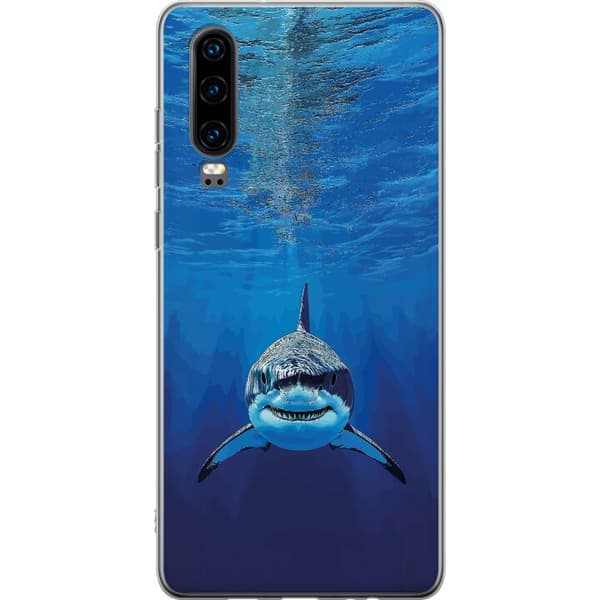 Kompatibelt Mobilskal till Huawei P30 Närbild av en vithaj under vattnet blå
