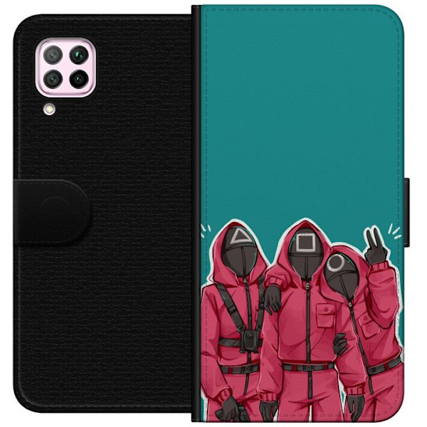 Huawei P40 lite Tegnebogsetui Squid Game Karakterer Grafisk Design Seriefigurer Populær TV Motiv Asiatisk Stil Spændende Trend