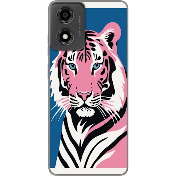 Motorola Moto E14 Gennemsigtig cover Eftertænksom Tiger