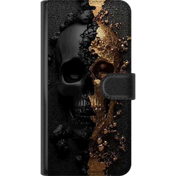 Kompatibel Tegnebogsetui til Samsung Galaxy S20 FE Delt kranium i sort og guld med knust tekstur og dramatisk kontrast