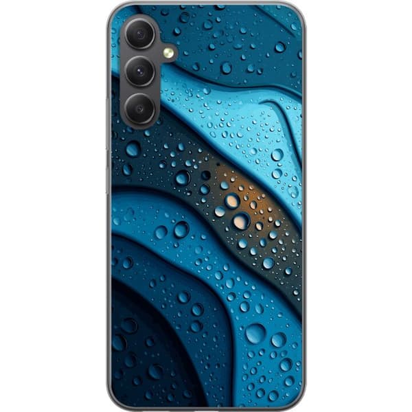 Kompatibelt Mobildeksel til Samsung Galaxy A25 Blå abstrakte bølger med glitrende vanndråper i moderne grafisk design blå