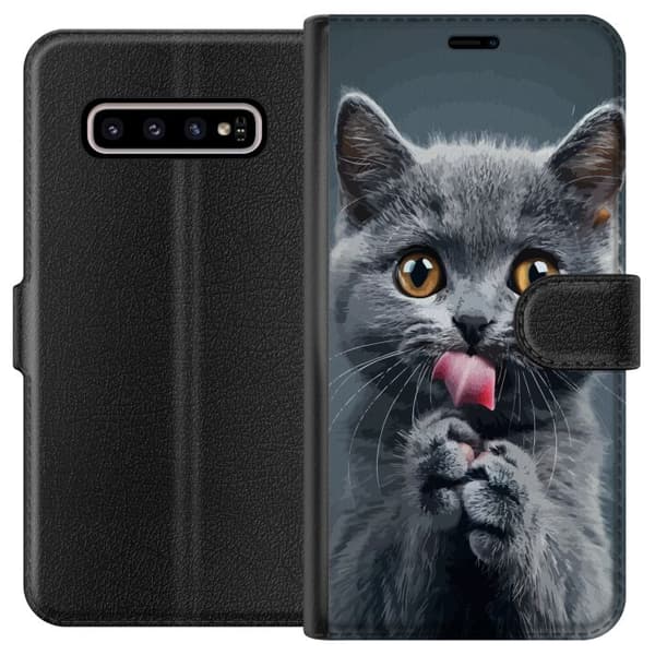 Kompatibelt Lommeboketui til Samsung Galaxy S10+ Katt