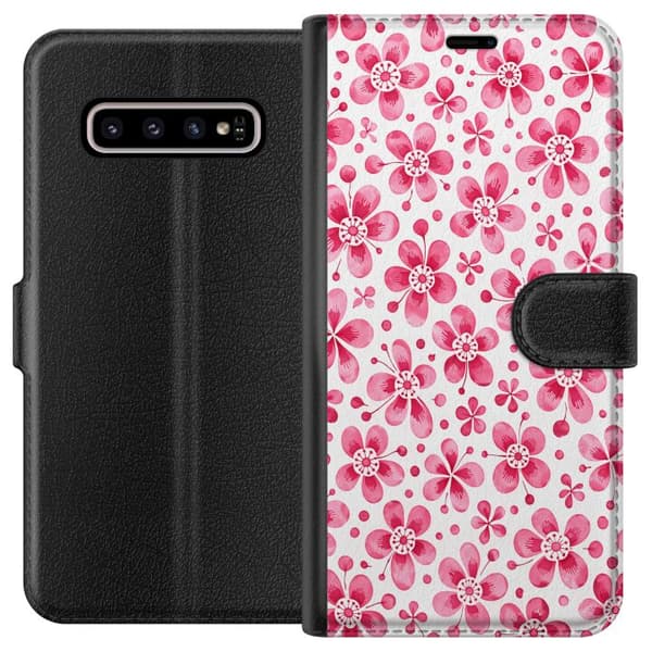 Kompatibelt Lommeboketui til Samsung Galaxy S10+ Asurblå flora
