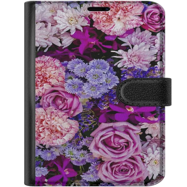 Kompatibel Tegnebogsetui til Apple iPhone Duo Rosa och lila blommor pink