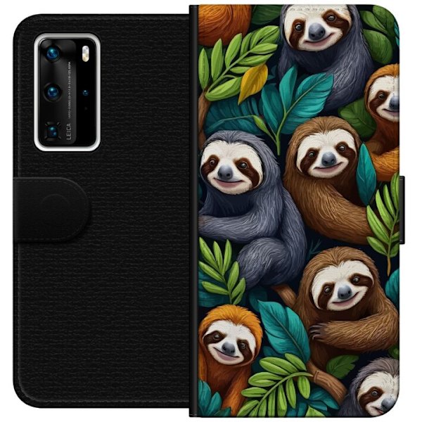 Huawei P40 Pro Tegnebogsetui Sengångarstil - afslappet motiv med sød dovendyr
