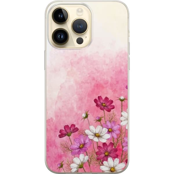 Kompatibel Mobilcover til Apple iPhone 14 Pro Max Bløde lyserøde og hvide blomster mod en akvarel baggrund i nuancer af lyserød, romantisk og dekorat