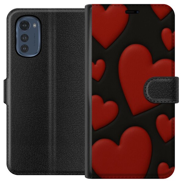 Motorola Moto E32s Lompakkokotelo Punaiset Samettisydämet