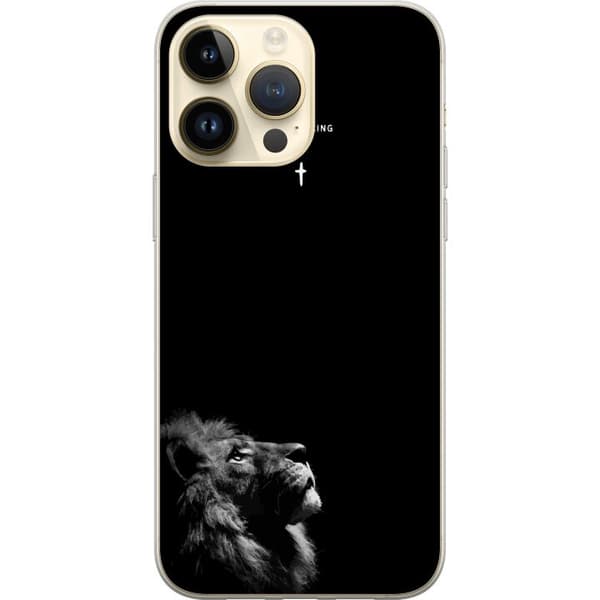 Kompatibel Mobilcover til Apple iPhone 14 Pro Max Lejon med Jesus is King citat sort